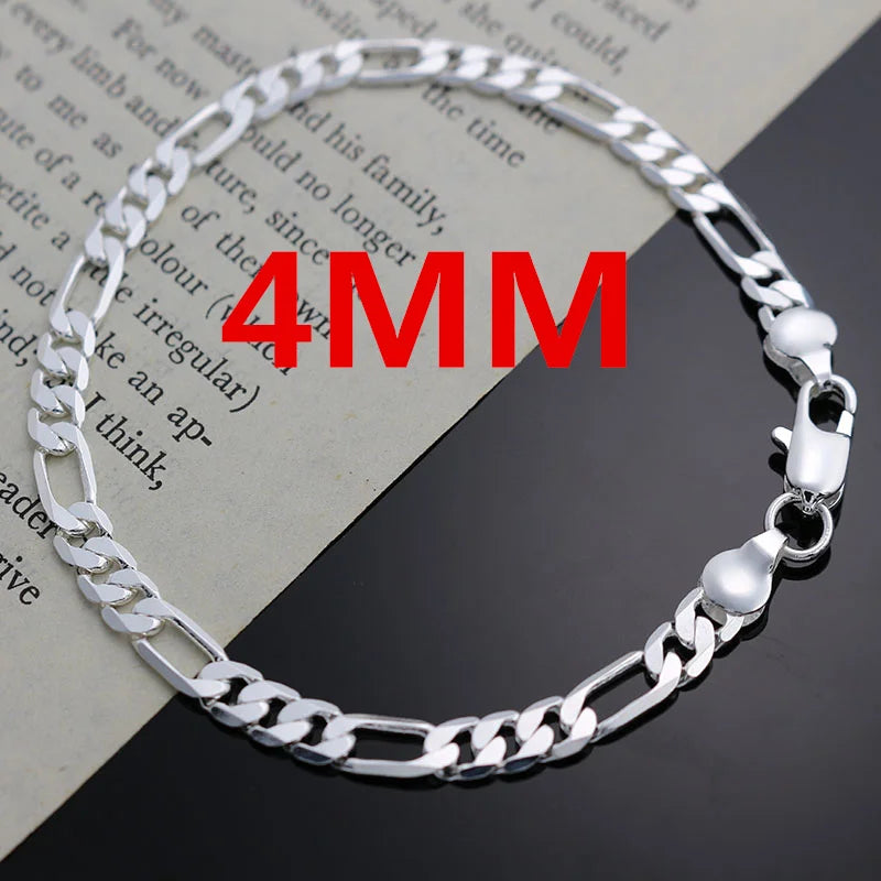 Edel Neu Angekommen 925 Silber 4MM Kette für Herren Damen Armband Halskette Schmuckset Dame Weihnachtsgeschenke Charms Hochzeit