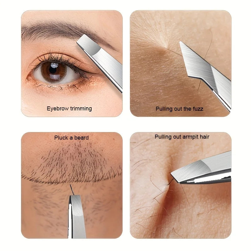 Ouriner Augenbrauenpinzetten-Set 4-teilig Edelstahl-Augenbrauenpinzetten Professionelles Beauty-Tool-Set für Gesichtshaare und einwachsende Haare