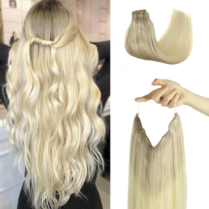Sunmofavo Wire in Hair Extensions Human Hair Straight Fish Line Natural Fusion with 4 Clips Weft Hair Extensions For Women Daily