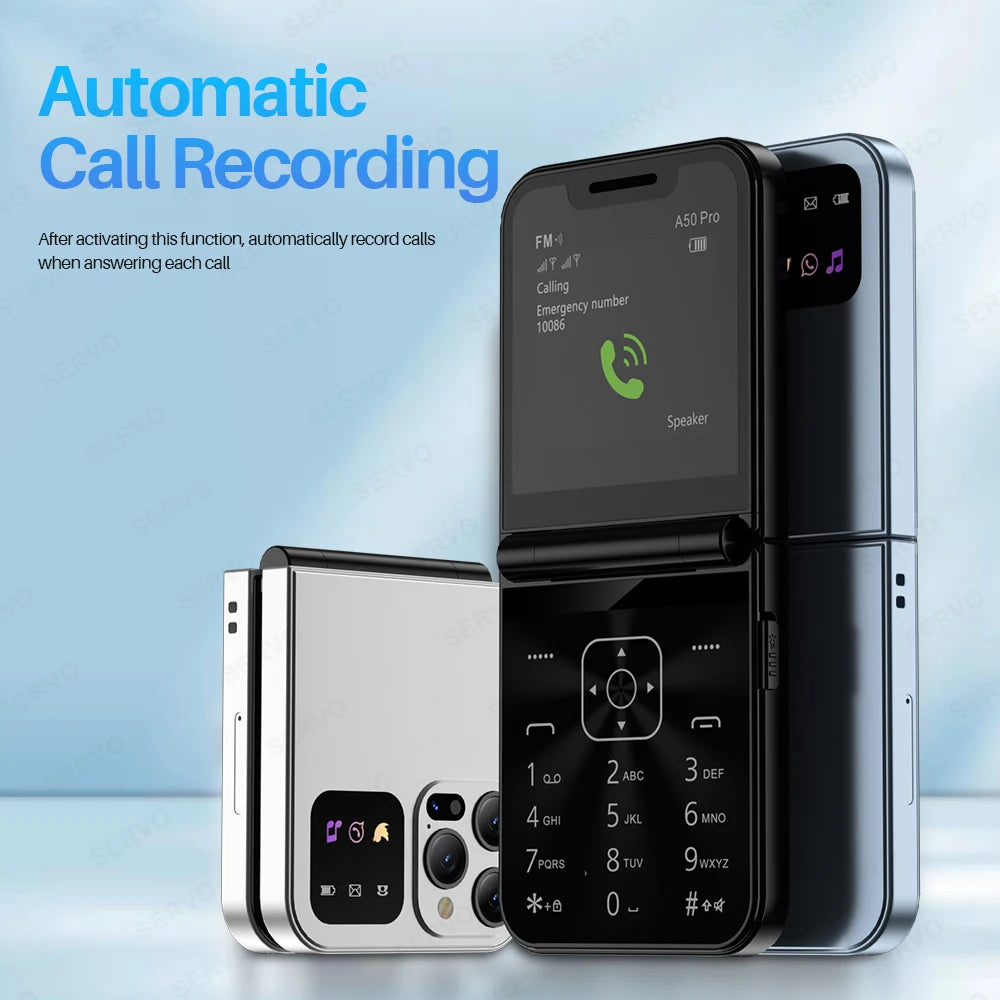 SERVO A50 PRO Klapphandy Dual-SIM Standby Anrufaufzeichnung Kurzwahl Blacklist FM Radio 2G GSM Tastenklapphandys