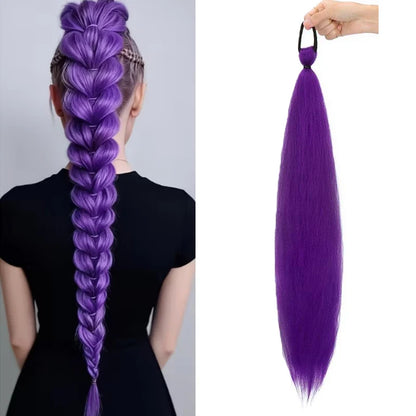 Synthetic 26Inch Long Straight Ponytail Elastic Hair Colorful Braiding Ponytail Hair Extensions Hair Accessories for Women