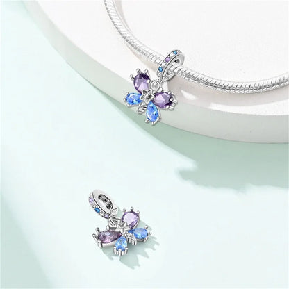 925 Sterling Silber Plattierung Bunt Schmetterling Insekt Tier Charms Perlen Funkelnder Zirkon Passend für Qikaola 925 Original Armbänder DIY Schmuck