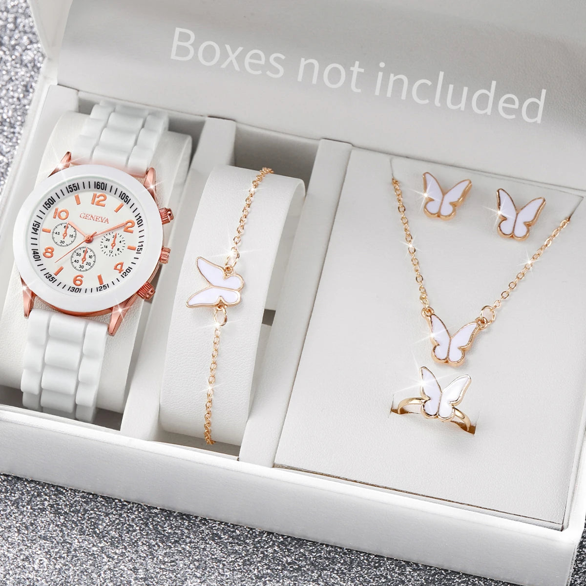 5/6PCS Damenarmbanduhren Mode Silikonarmband Damen Quarzuhr Schmuckset Reloj Mujer Mädchenuhr Geschenk (Ohne Box)
