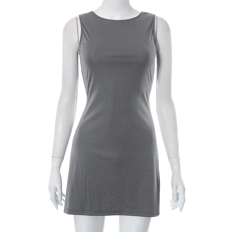 Damenkleid Ärmellos Strick Schmal A-Linie Weiblich Rundhals Ärmellos Minikleider Etui 2024 Sommer Kleidung Streetwear Y2K Qtraf2411