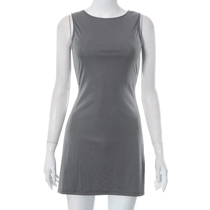 Damenkleid Ärmellos Strick Schmal A-Linie Weiblich Rundhals Ärmellos Minikleider Etui 2024 Sommer Kleidung Streetwear Y2K Qtraf2411