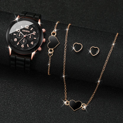 5/6PCS Damenarmbanduhren Mode Silikonarmband Damen Quarzuhr Schmuckset Reloj Mujer Mädchenuhr Geschenk (Ohne Box)