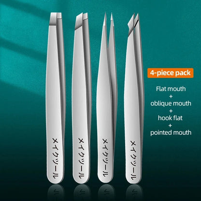 Ouriner Augenbrauenpinzetten-Set 4-teilig Edelstahl-Augenbrauenpinzetten Professionelles Beauty-Tool-Set für Gesichtshaare und einwachsende Haare