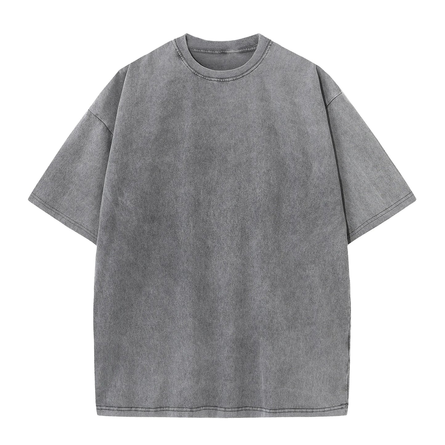 Men's summer pure cotton distressed retro drop shoulder T-shirt solid color loose casual breathable men's casual T-shirt tops