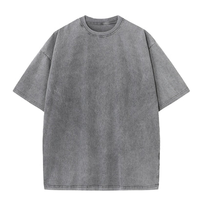 Men's summer pure cotton distressed retro drop shoulder T-shirt solid color loose casual breathable men's casual T-shirt tops