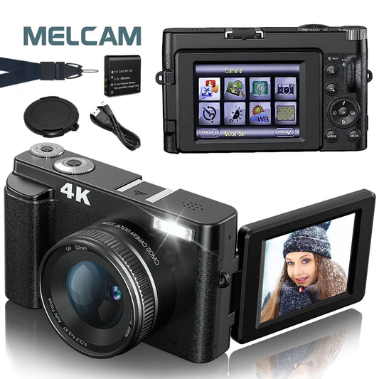 4K Digitalkamera für Foto und Video, Autofokus, Anti-Shake, 48MP Kompakt-Vlogging-Kamera, 3'' 180° schwenkbarer Bildschirm mit Blitz