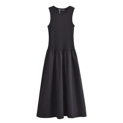 HXAO Damen Lange Schwarze Kleider Frühling 2025 Ärmellose Elegante Kleider Mode Lässig Vintage Party Khaki Kleider Vestidos