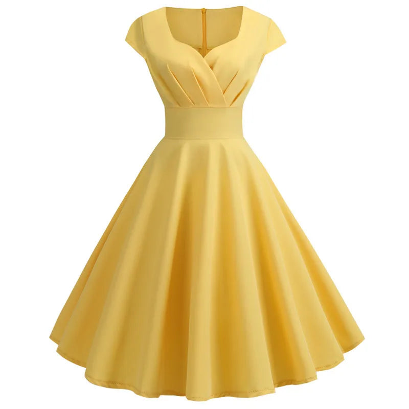 Pinkes Sommerkleid Damen V-Ausschnitt Vintage Robe Elegant Retro Pin Up Party Büro Midikleider