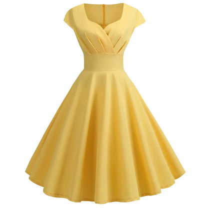 Pinkes Sommerkleid Damen V-Ausschnitt Vintage Robe Elegant Retro Pin Up Party Büro Midikleider