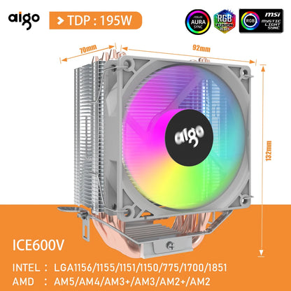 Aigo CPU-Kühler 2 4 6 Heatpipes PC-Radiator Kühlung 3PIN PWM Silent RGB Lüfter für Intel 1700 1150 1155 1156 1366 AM2/AM3/AM4 AMD