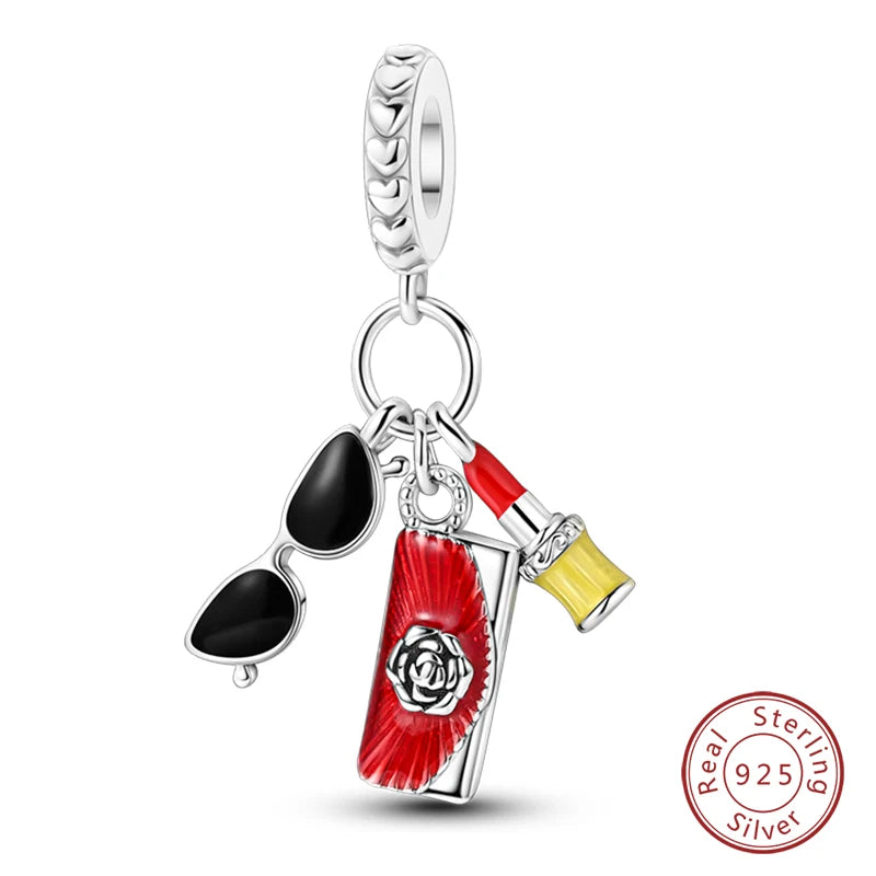Original 925 Sterling Silber Rote Charm Perlen Rotwein Chili Hantel Anhänger für Frauen Passend für DIY Armband Geburtstag Schmuck Geschenk