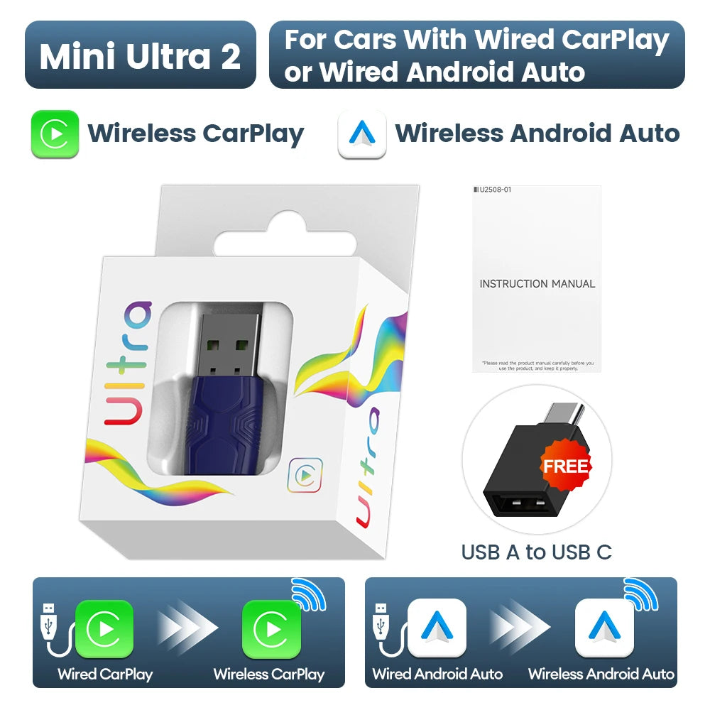 CarlinKit 5.0 Mini Ultra Wireless Adapter Kabelloses CarPlay Android Auto Für OEM-Fahrzeuge Plug and Play WiFi Bluetooth Auto-Verbindung