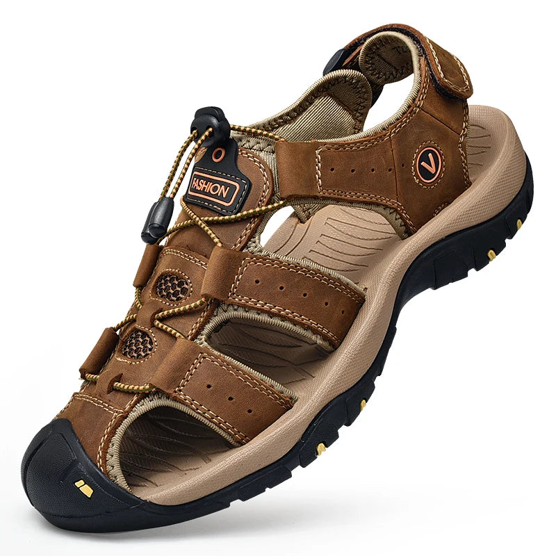 Sommer Herren Sandalen Echtes Leder Herren Freizeitschuhe Outdoor Herren Ledersandalen für Herren Strandschuhe Römerschuhe Plus Size 38-48