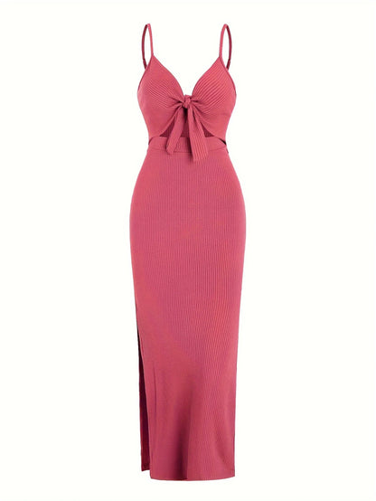 Frühling und Sommer Europa und Amerika Strickkleid einfach ärmellos Hosenträgerkleid mit freiem Rücken und sexy langem Rock mit Nacken.
