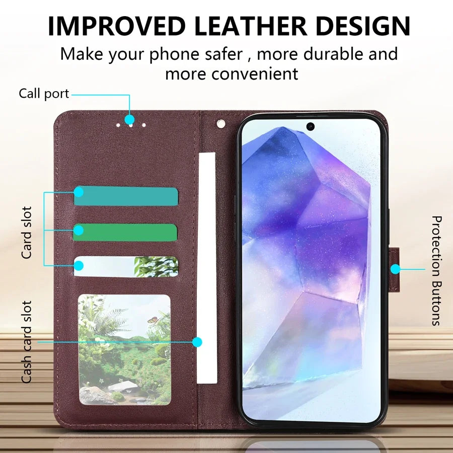 Magnetische Flip-Lederhülle mit Kartenfach für Samsung Galaxy A05s A06 A07 A12 A13 A14 A15 A16 A17 A24 A26 A34 A35 A36 A52 A53 A54 A55 A56