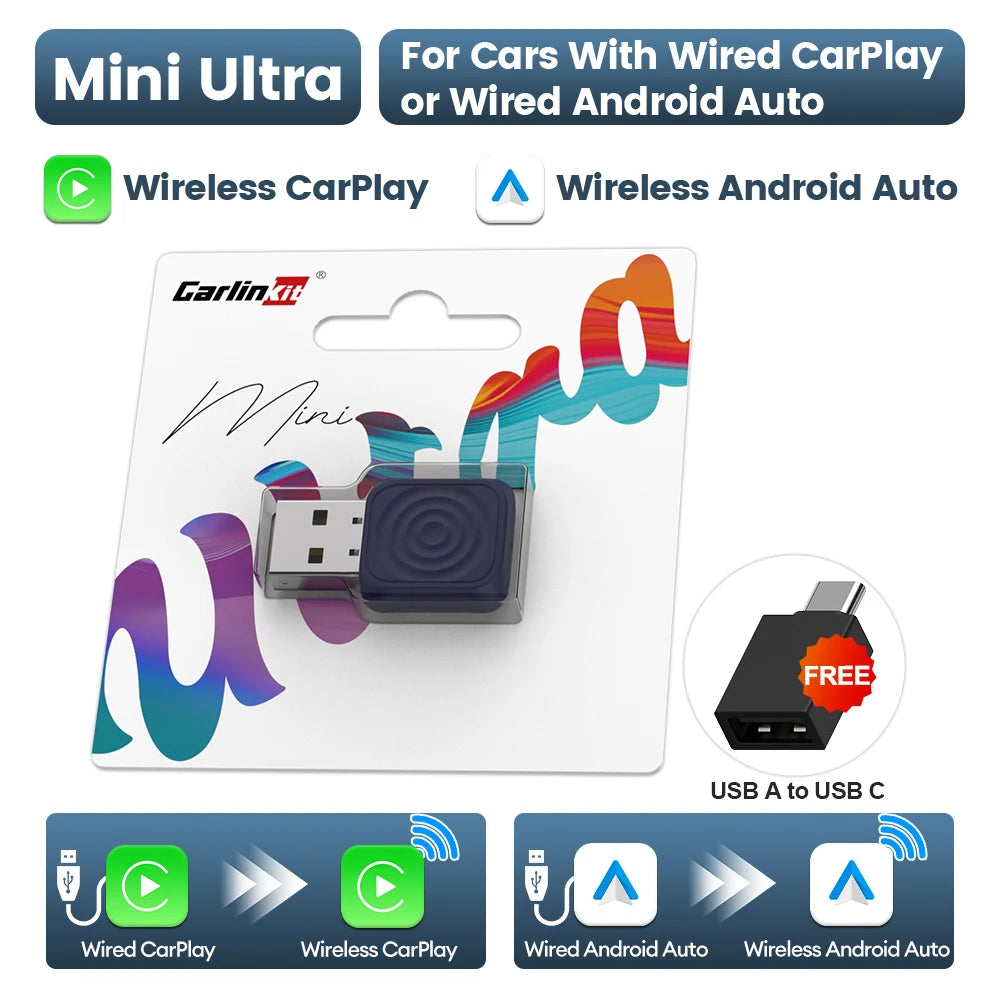 CarlinKit 5.0 Mini Ultra Wireless Adapter Kabelloses CarPlay Android Auto Für OEM-Fahrzeuge Plug and Play WiFi Bluetooth Auto-Verbindung