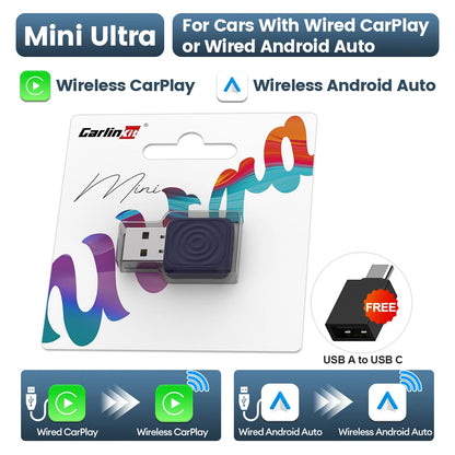 CarlinKit 5.0 Mini Ultra Wireless Adapter Kabelloses CarPlay Android Auto Für OEM-Fahrzeuge Plug and Play WiFi Bluetooth Auto-Verbindung