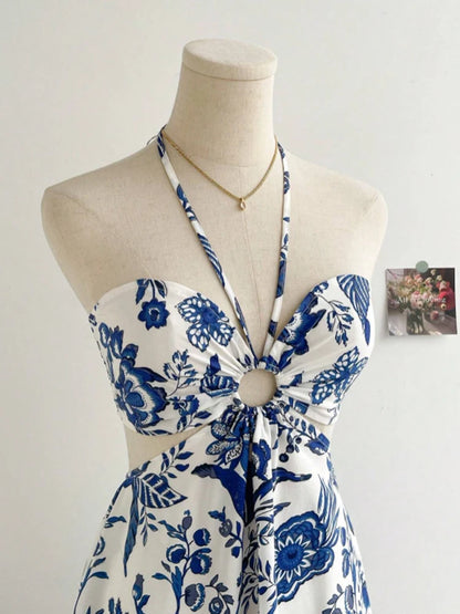Damen Romantisches florales Neckholder-Kleid – sexy und modisch, einfach zu stylendes, lässiges Urlaubskleid