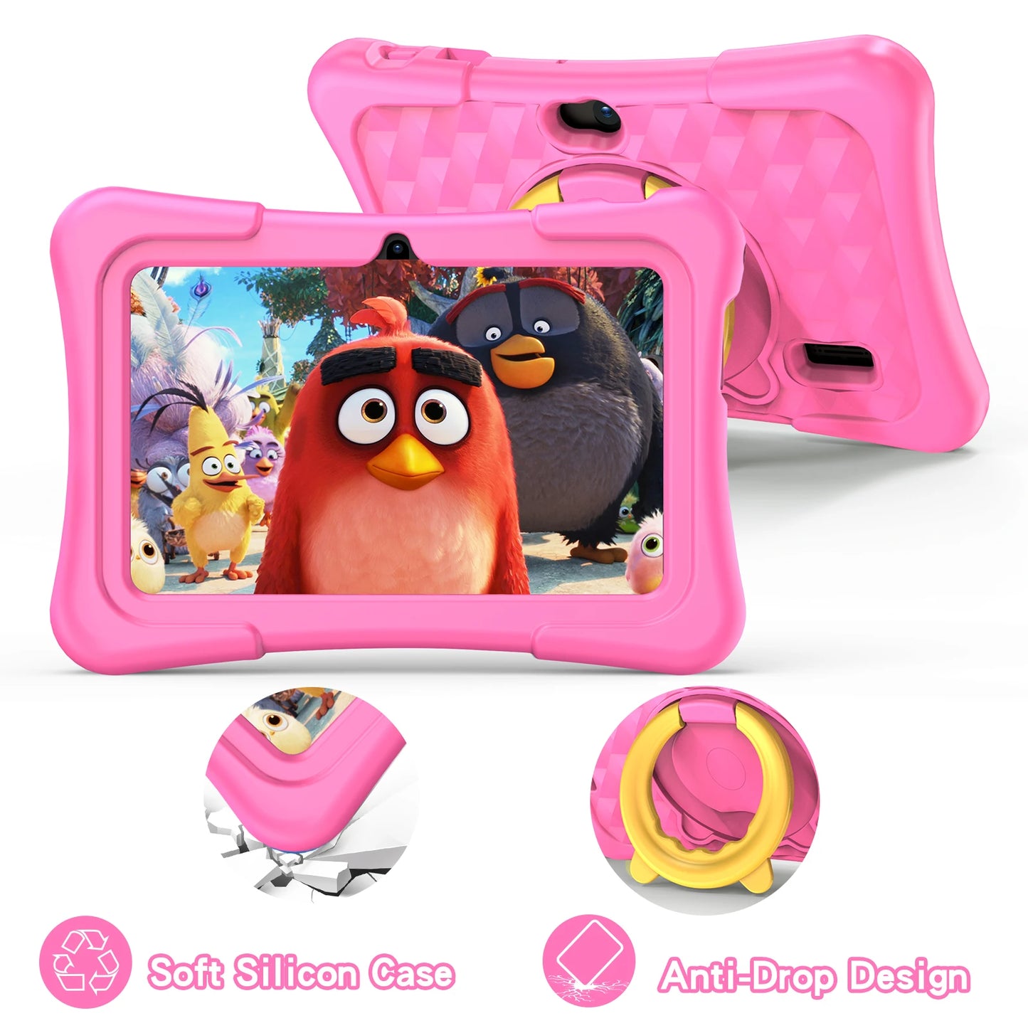 PRITOM Tablet für Kinder, 7 Zoll, Android 11, 32 GB, WLAN, Bluetooth, Dual-Kamera, vorinstallierte Lernsoftware, inklusive Schutzhülle