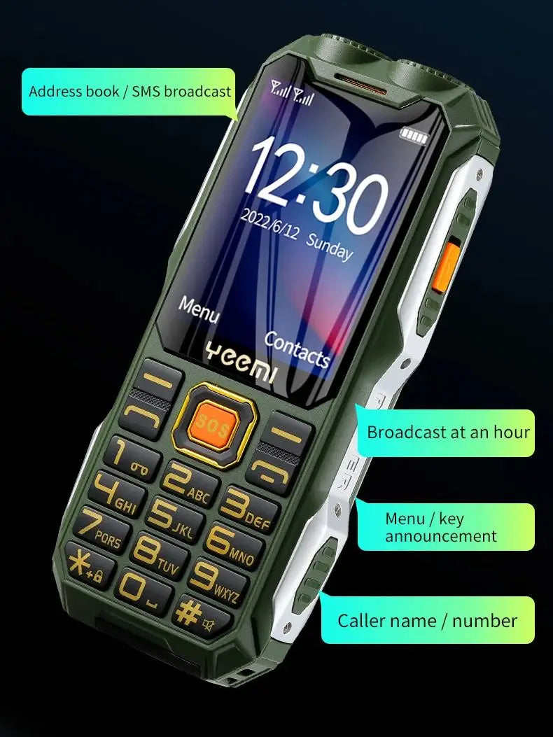 Q8 GSM 2G Robustes Mobiltelefon Großer Akku Doppelte Taschenlampe 2,4-Zoll-HD-Bildschirm Dual-SIM Große Tasten Günstiges Handy für Senioren