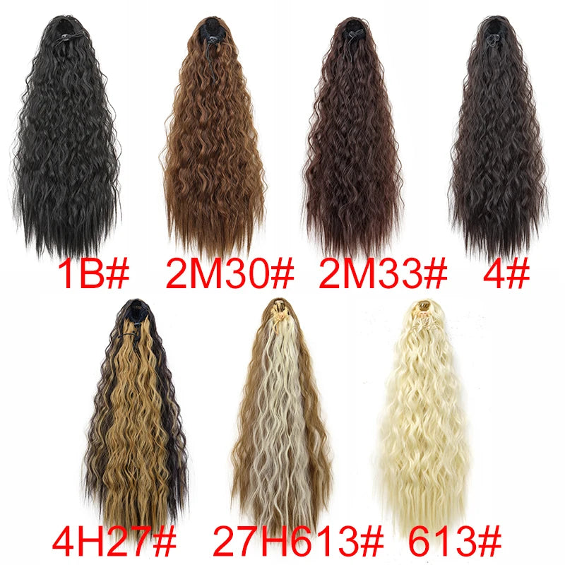 22Inch Synthetic Long Kinky Wave Curly Drawstring Clip in Ponytail Hair Extension High Temperature Fiber Hairpiece for Women