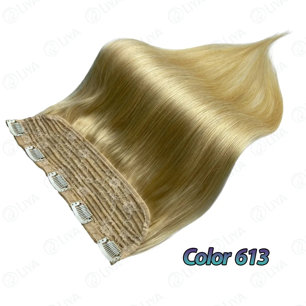 #6 Light Brown Bone Straight Clip In Hair Extensions 1 Piece 5 Clips Full Head One-Piece Clip In Human Hair Extensions 100G/Set