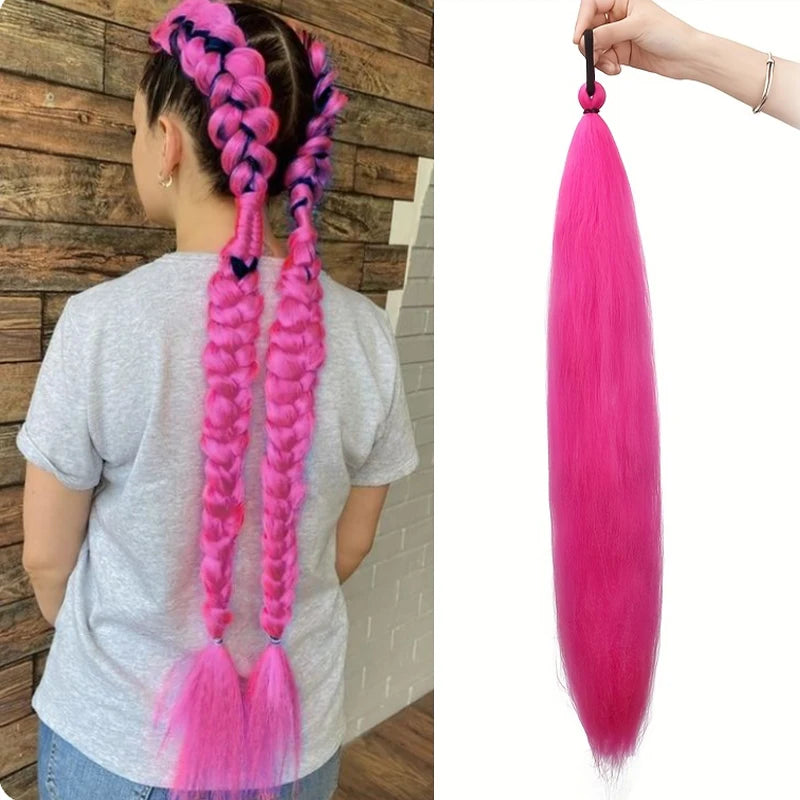 Synthetic 26Inch Long Straight Ponytail Elastic Hair Colorful Braiding Ponytail Hair Extensions Hair Accessories for Women