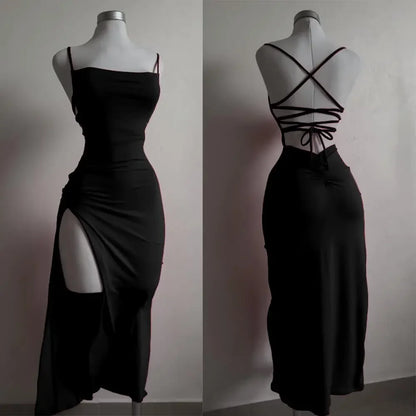 2025 explosive new dress summer high sensibility halter strap Spice Girl bag hip dress