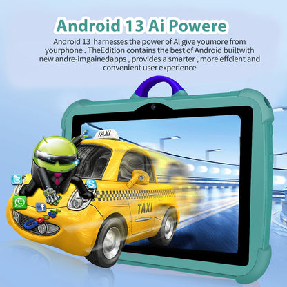 7-Zoll-Kinder-Tablet-PC mit Android 13, Quad-Core-Prozessor, 4 GB RAM, 64 GB ROM – ideal zum Lernen und für Bildungszwecke. Preiswert und einfach im Design.