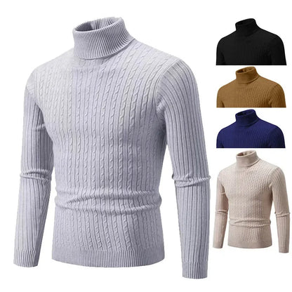 2025 New Men's High Neck Sweater Solid Color Pullover Knitted Warm Casual Turtleneck Sweatwear Woolen Mens Winter Outdoor Tops