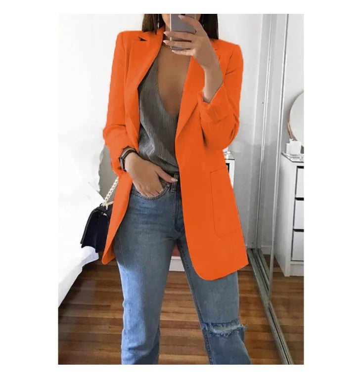 European and American Fashion Casual Suit Polo Neck Slim Fit Cardigan Temperament Women's  Coat Spring and Autumn 2024