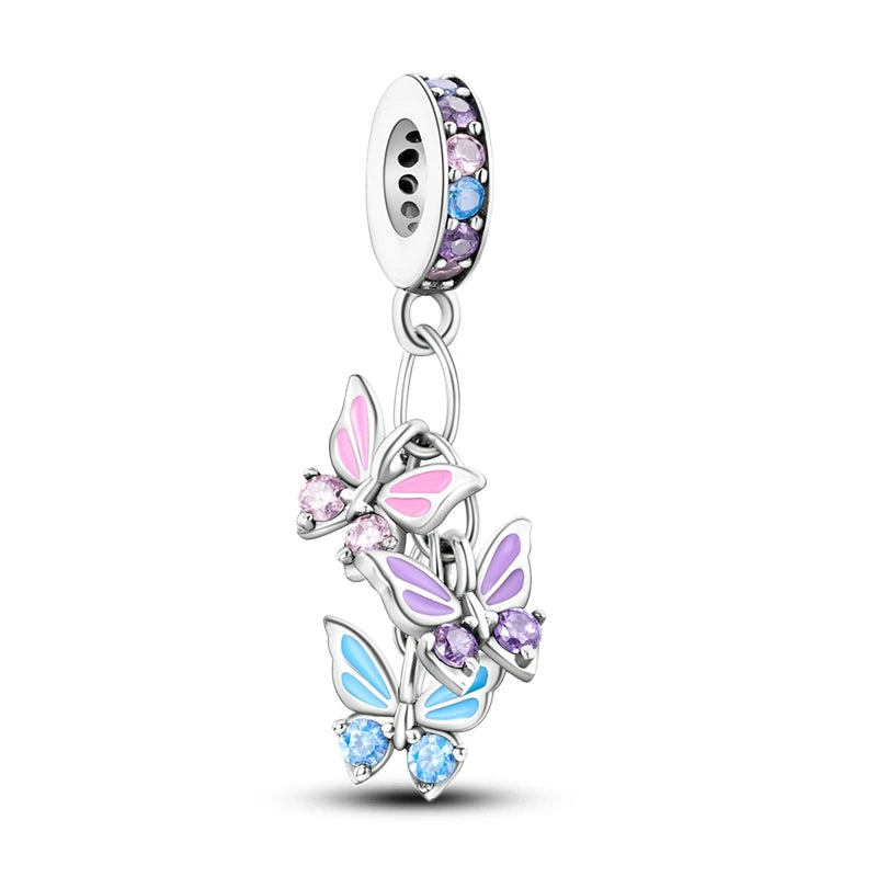 925 Sterling Silber Plattierung Bunt Schmetterling Insekt Tier Charms Perlen Funkelnder Zirkon Passend für Qikaola 925 Original Armbänder DIY Schmuck