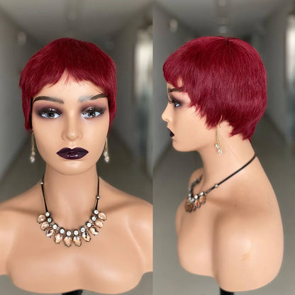 Short Straight Human Hair Wigs Natural Color Brazilian Remy Hair Pixie Cut Wig Human Hair Machine Wig For Black Women
