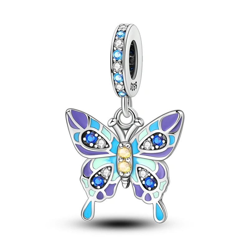 925 Sterling Silber Plattierung Bunt Schmetterling Insekt Tier Charms Perlen Funkelnder Zirkon Passend für Qikaola 925 Original Armbänder DIY Schmuck