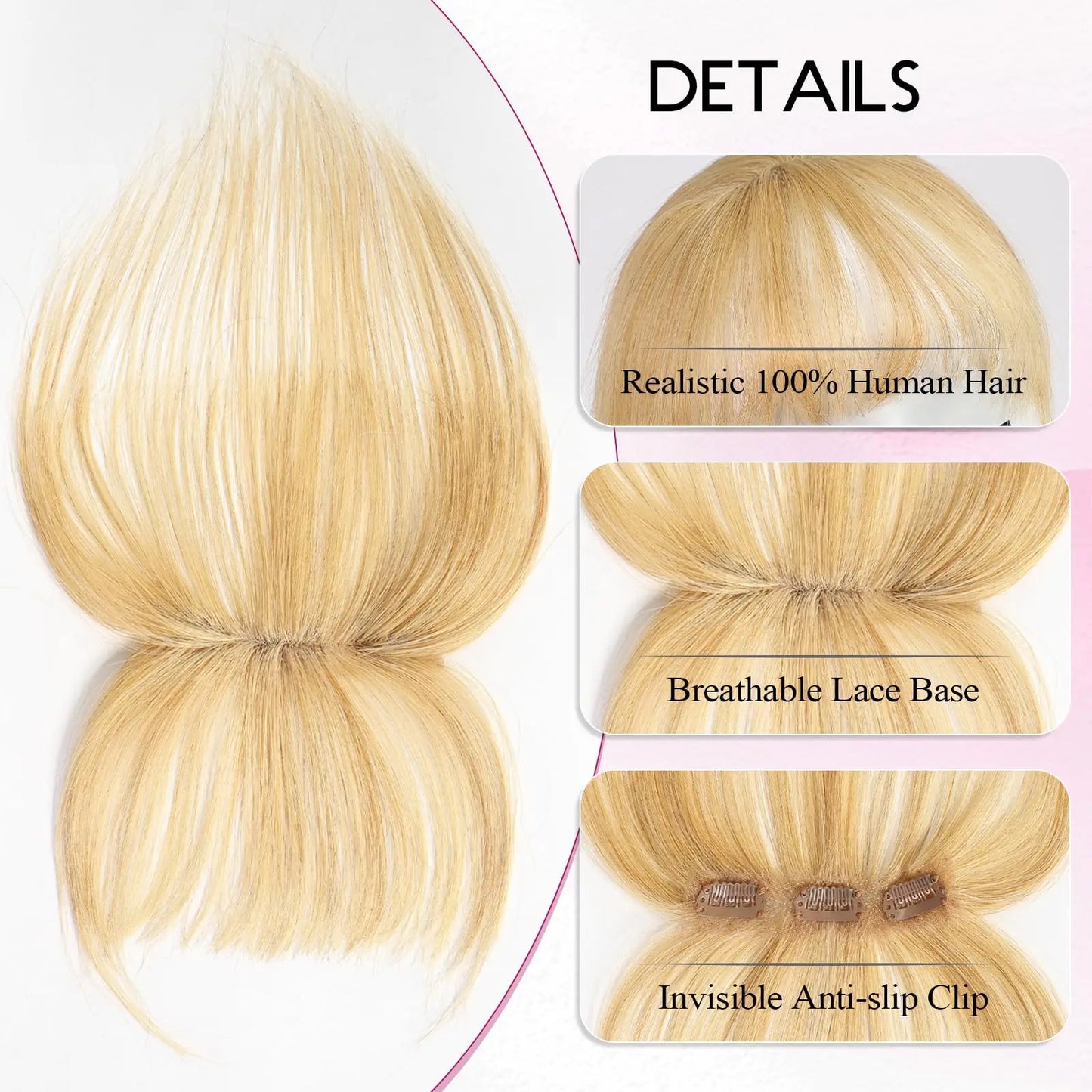 100% Human Hair Blonde Bangs Clips in Air Fringe Bangs Hairpiece for Women Platinum Human Hair Bangs Hair Extension 4.5inch