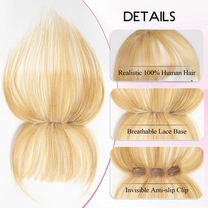 100% Human Hair Blonde Bangs Clips in Air Fringe Bangs Hairpiece for Women Platinum Human Hair Bangs Hair Extension 4.5inch