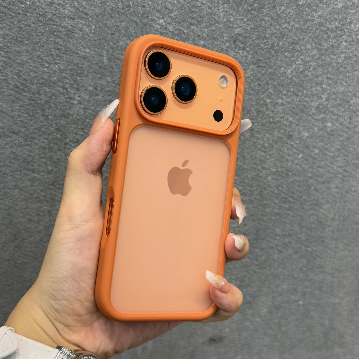 Luxury Orange Matte Transparent Phone Case For iPhone 17 18 Pro Max 17 18Pro Metal Buttons Skin Feel Shockproof Protective Cover