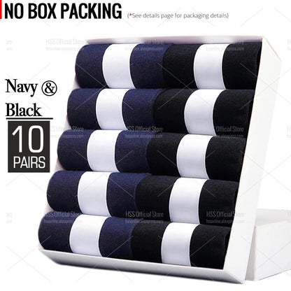 HSS 5/10 Pairs Men's Cotton Blend Socks Black Business Men Socks Soft Breathable Summer Winter for Male Socks Plus Size (6.5-14)