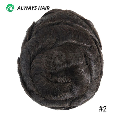 Alwayshair Fine Mono Men Short Toupee 5” Indian Hair Men’s Capillary Prosthesis Monofilament 120 130 Hair System 9x11