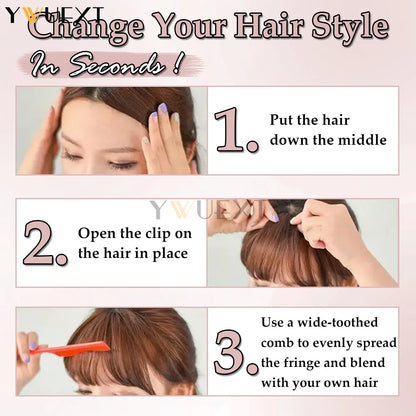 Clip In Human Hair Bangs Straight Hair Piece Machine Remy French Bangs for Women Easy to Wear and Remove Hairpiece Thin Hair