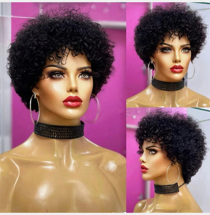 Large Bouncy Afro Kinky Curly Wigs For Women  Pre Plucked Machine Wig Brazilian Virgin Remy Human Hair Wigs