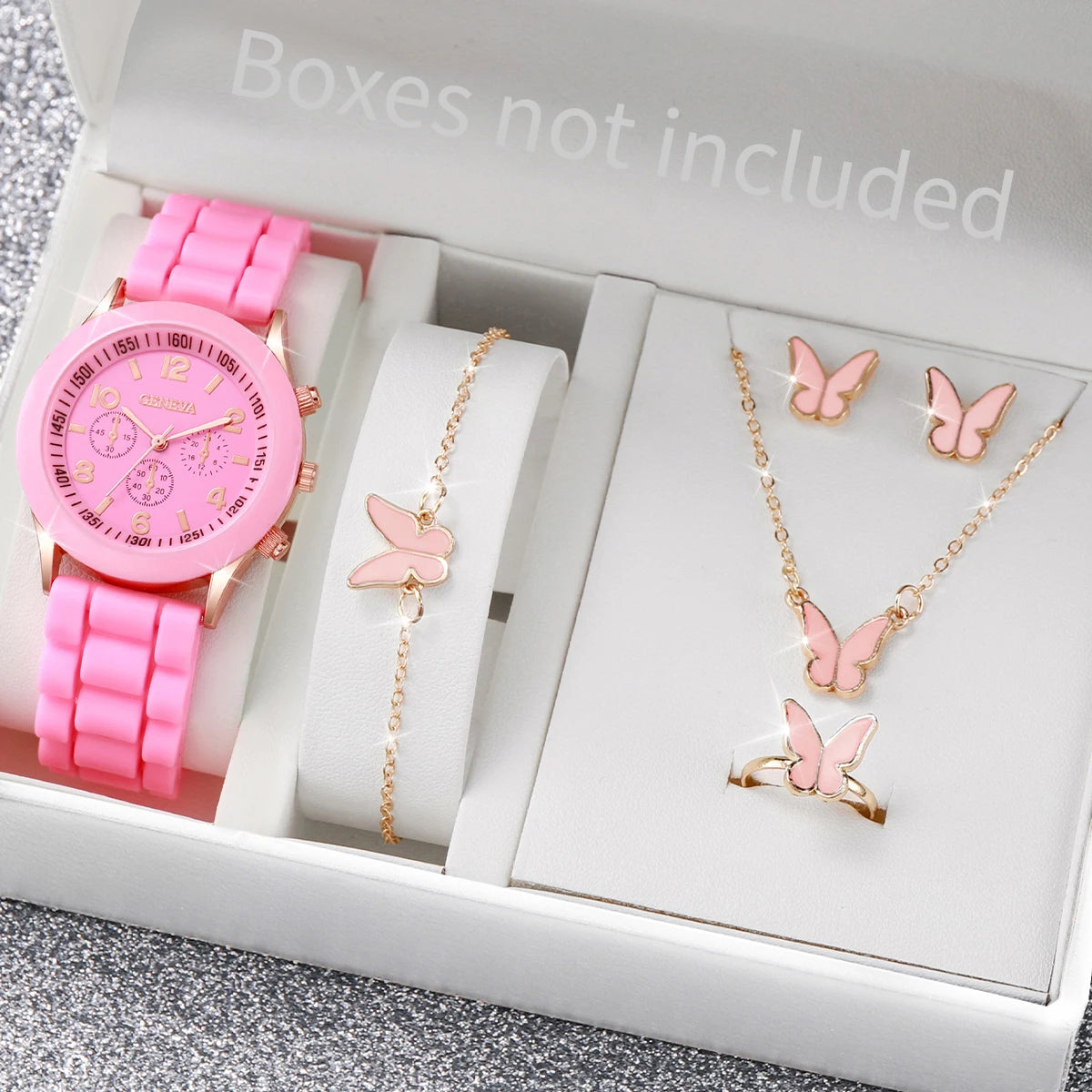5/6PCS Damenarmbanduhren Mode Silikonarmband Damen Quarzuhr Schmuckset Reloj Mujer Mädchenuhr Geschenk (Ohne Box)