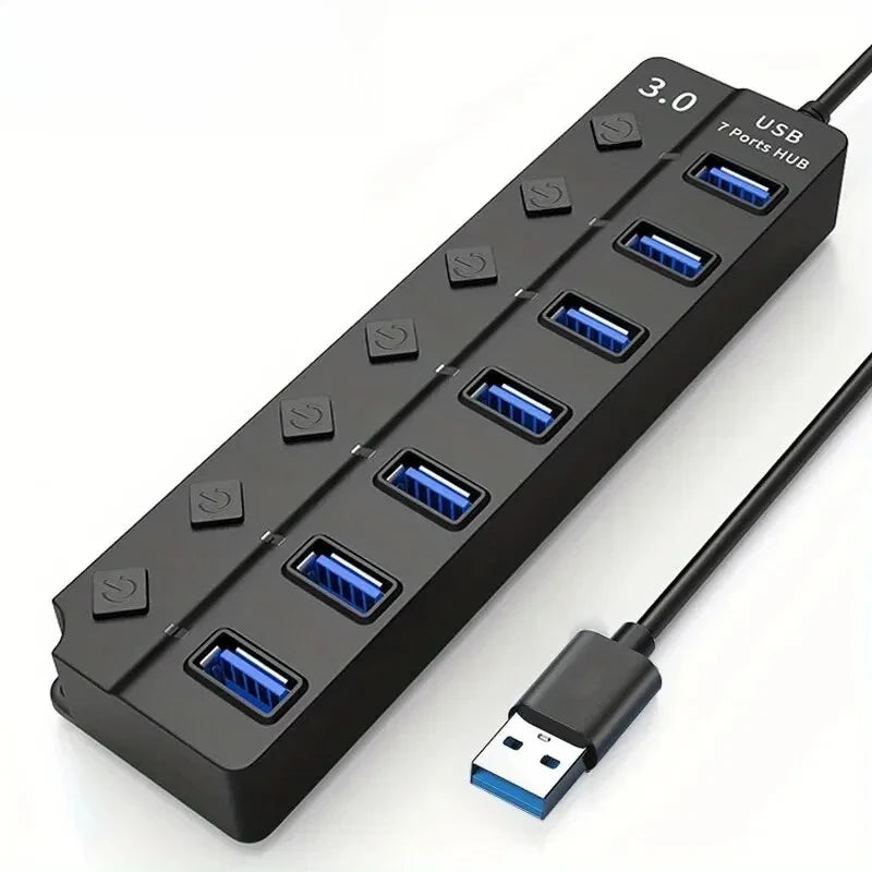 4/7-Port USB 3.0 Hub mit LED-Anzeige, unabhängiger Schaltersteuerung für Laptop, Flash-Laufwerk, Festplatte, Drucker, Kamera, Tastatur