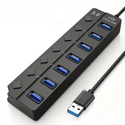 4/7-Port USB 3.0 Hub mit LED-Anzeige, unabhängiger Schaltersteuerung für Laptop, Flash-Laufwerk, Festplatte, Drucker, Kamera, Tastatur