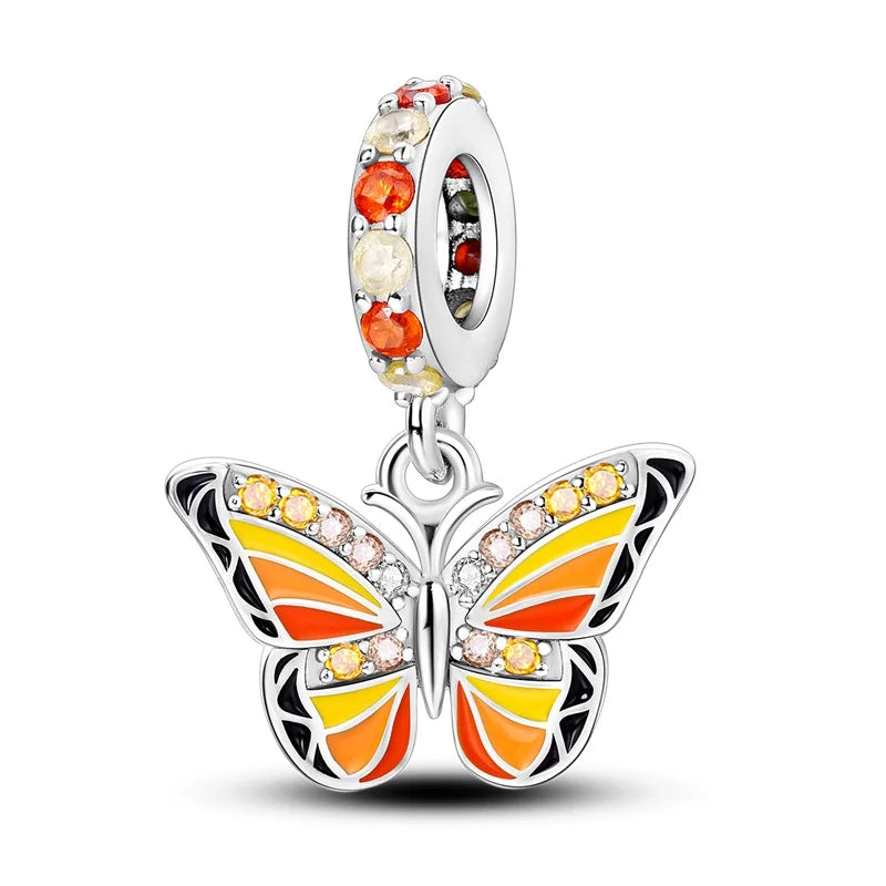 925 Sterling Silber Plattierung Bunt Schmetterling Insekt Tier Charms Perlen Funkelnder Zirkon Passend für Qikaola 925 Original Armbänder DIY Schmuck