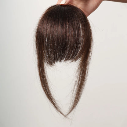 100% Human Hair Bangs Natural Brown Wispy Bang Hair Clip in Bangs Fringe with Temples Hairpiece for Women Clip on Air Bang 4.5in